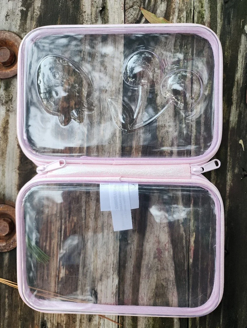 Clear Cherry Print Cosmetic/Pencil Pouch with Pink Trim